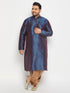 Vastramay Men's Plus Size Navy Blue Zari Weaved Kurta Dhoti Set
